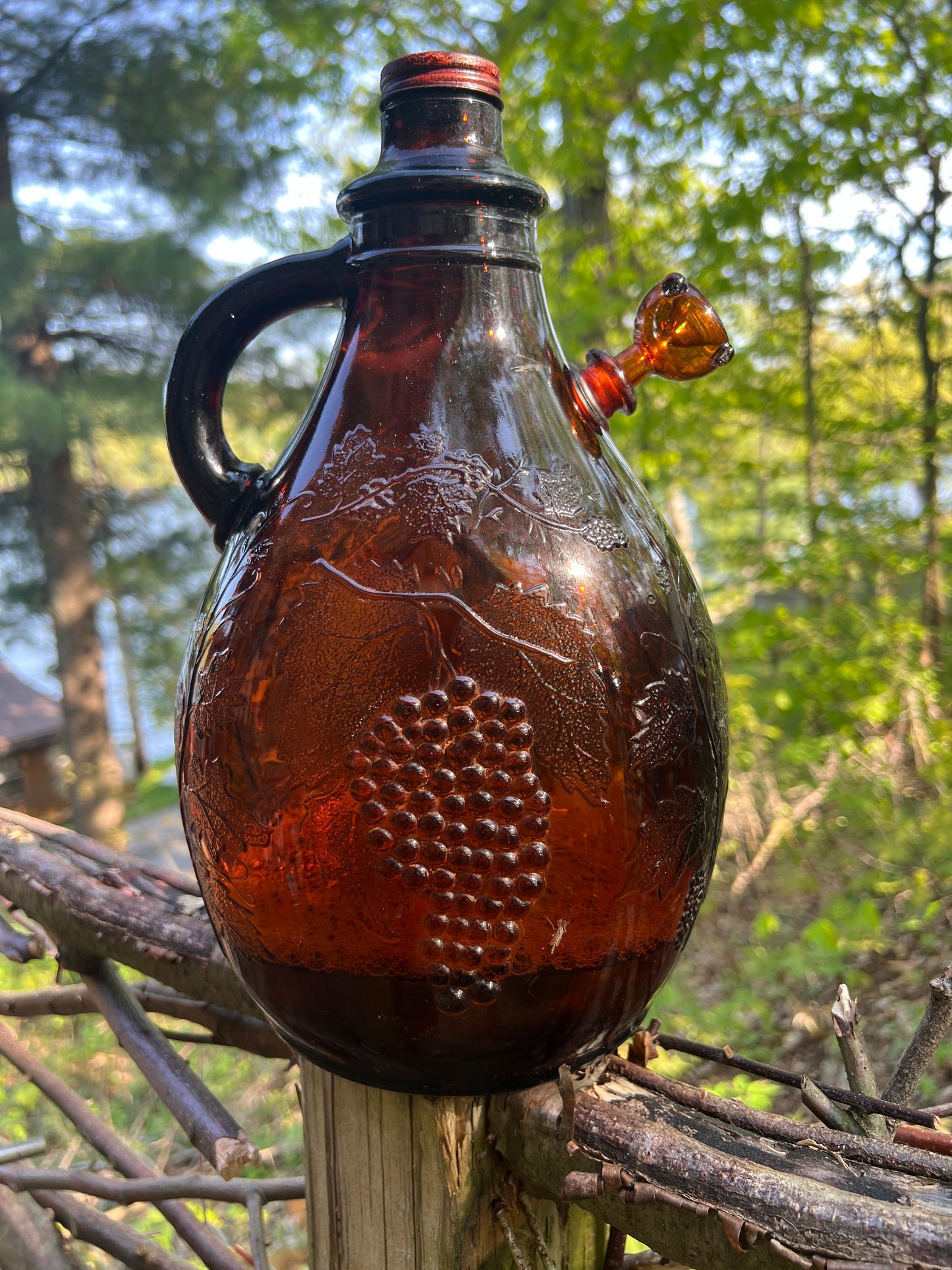 Amber glass large 1930's one gallon wine jug Bongo