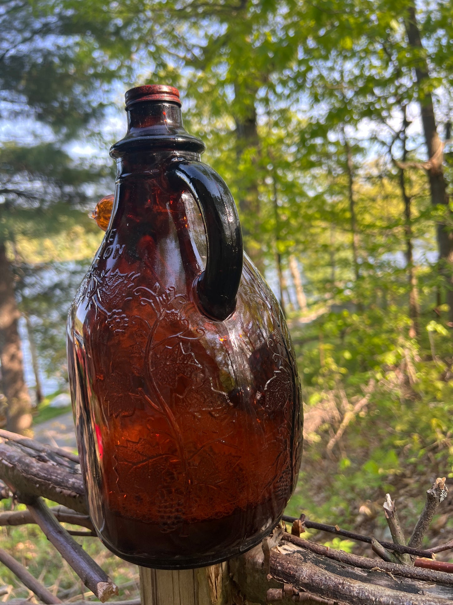 Amber glass large 1930's one gallon wine jug Bongo