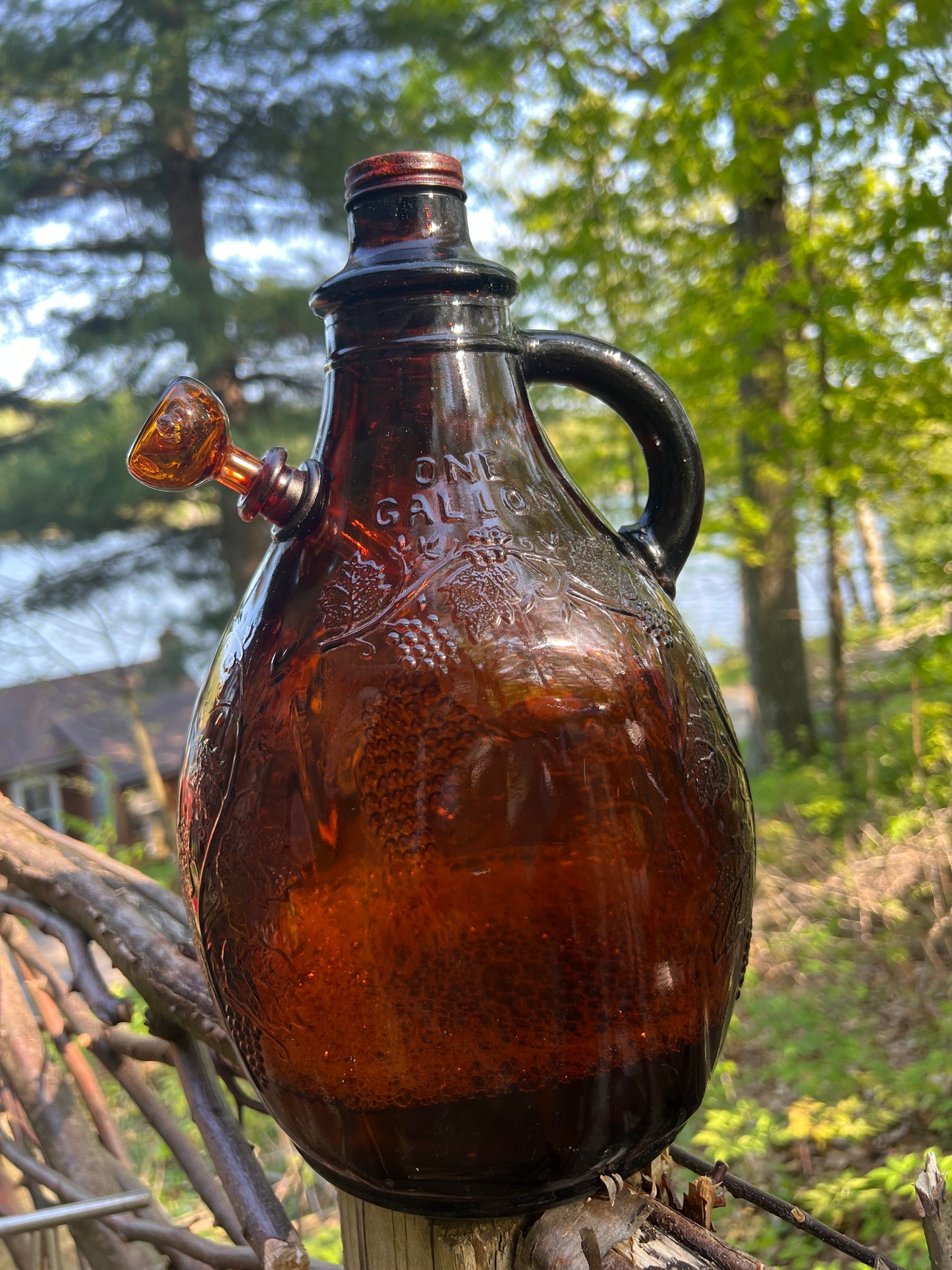 Amber glass large 1930's one gallon wine jug Bongo
