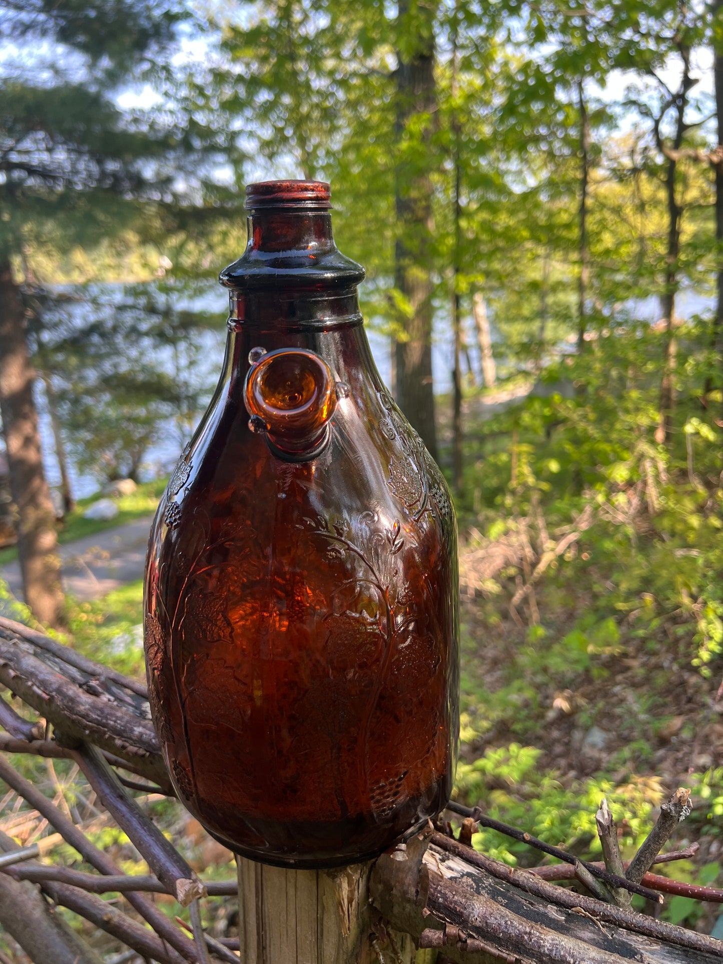 Amber glass large 1930's one gallon wine jug Bongo