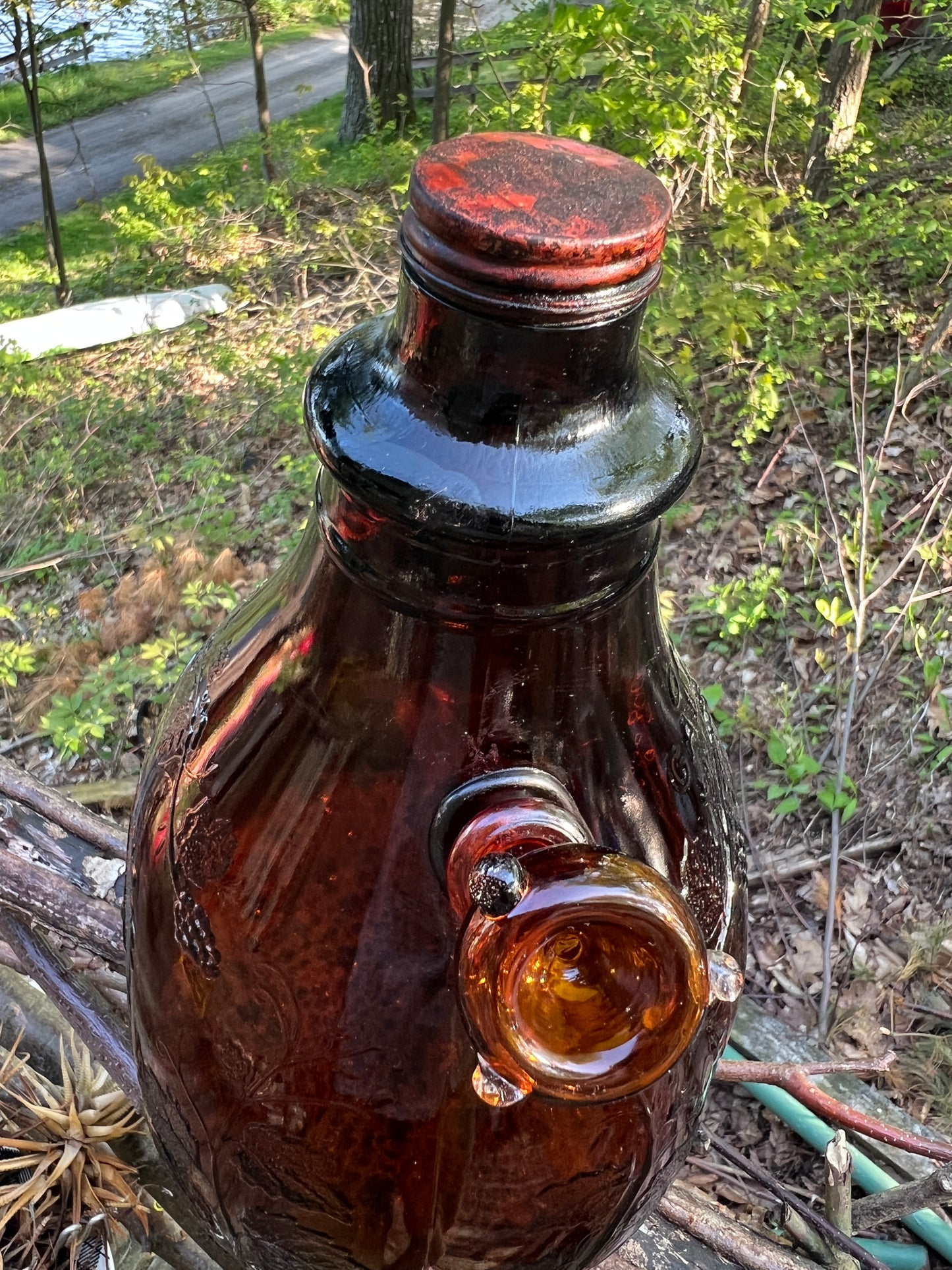 Amber glass large 1930's one gallon wine jug Bongo