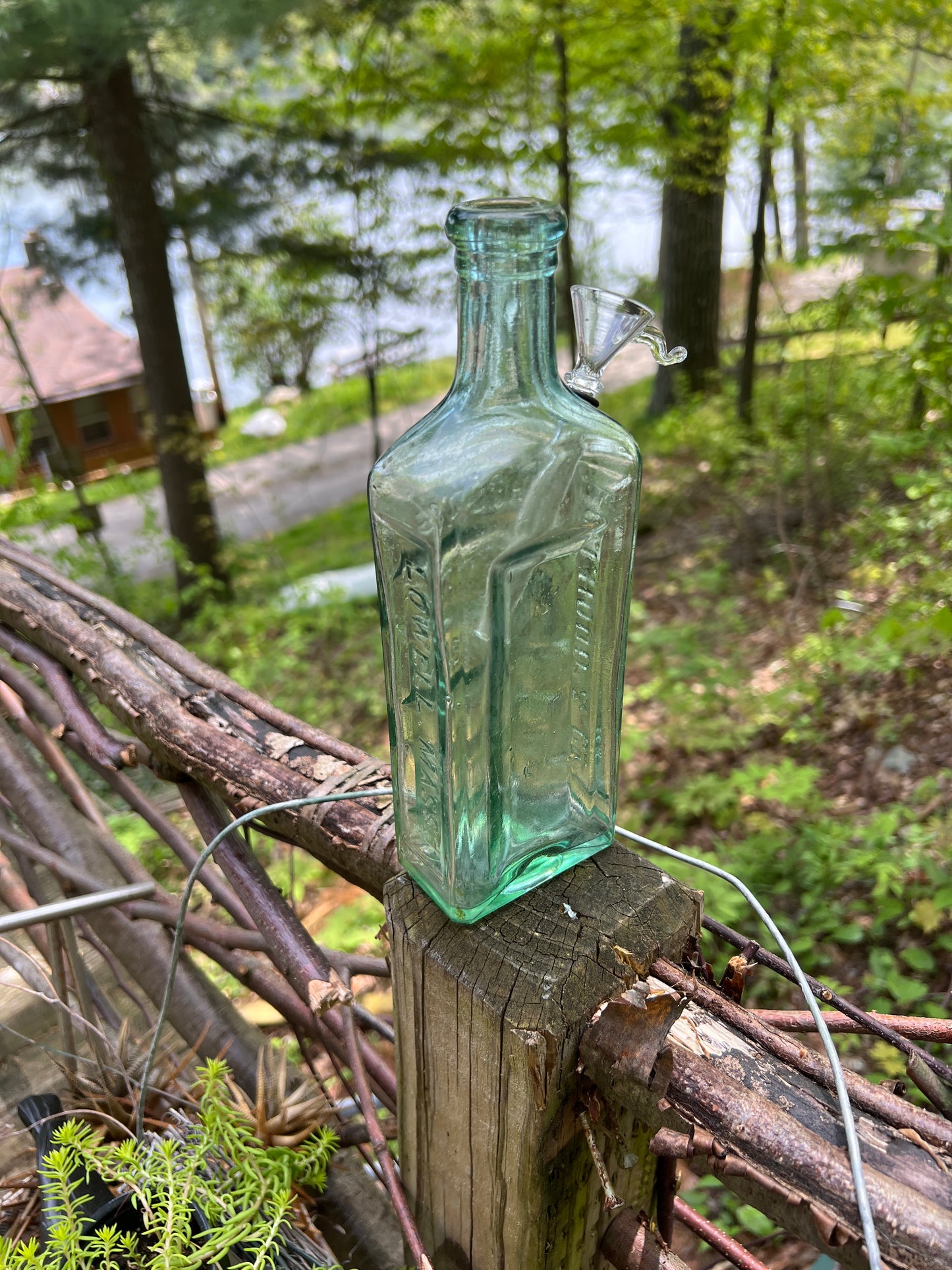 Hoods blue green Sarsaparilla bottle Bongo
